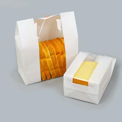 China Recycled Packaging Paper Bags Custom White Logo Tin Tie Bakery Food Printed Bread Materials Wrapping Paper With Clear Window for sale