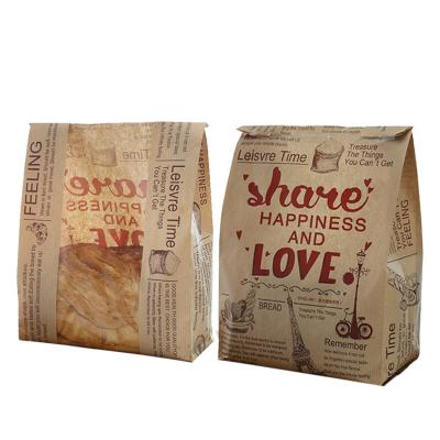 China Recycled Materials Paper Bread Bag Kraft Paper Food Packaging Storage Bakery Bag With Front Window for sale