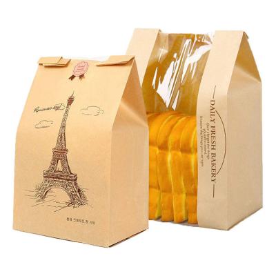 China Recycled Materials Manufacturer Custom Printed Toast Paper Bread Packaging Paper Bags With Window for sale