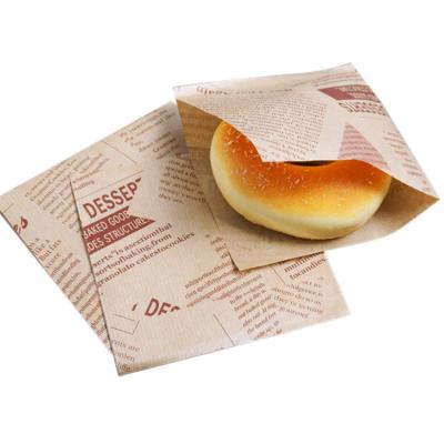 China Recycled Materials Custom Biodegradable White Greaseproof Food Grade Croissant Donuts Toast Burger Kraft Paper News Paper Bread Packaging Bag for sale