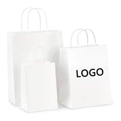 China Eco-friendly Recycled Materials Twist Handle Kraft White Take Away Paper Bag With Custom Logo Printing for sale