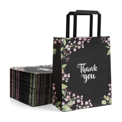 China Recycled Materials Black Thank You Sunflower Kraft Paper Bags With Handles Business Gifts Wedding Favors Candy Shopping Bags for sale