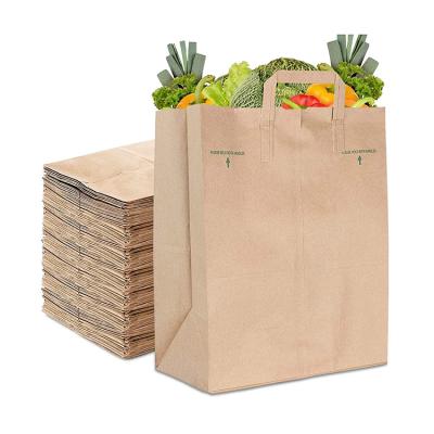 China Eco Friendly Recycled Materials Custom Size Food Grade Brown Paper Bag With Flat Handle for sale