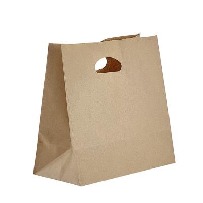 China Recycled Materials Kraft Paper Handle Custom Wholesale Deli Die Cut Paper Bag For Fast Food Packaging for sale