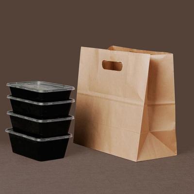 China Recycled Materials Kraft Paper Handle Custom Wholesale Deli Die Cut Paper Bag For Fast Food Packaging for sale