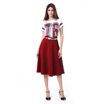 China Presale Retro Vintage Plus Size Women Mid Waist Dress Metal Belt Flared Pleated Skirt for sale