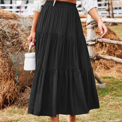 China Women's Boutique Women's Clothing OEM Factory High Waist Vintage Black Long Skirt A Line Casual Elastic Breathable Skirt for sale