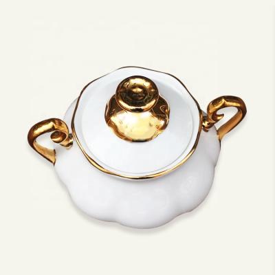 China Best selling yljc viable and gold ceramic Nordic sugar tank gold handle rim porcelain sugar pot for sale