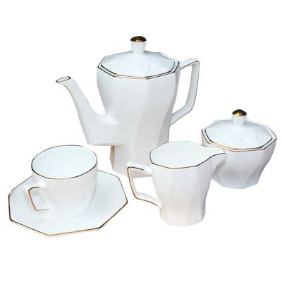 China Luxury 15 Pcs Shape Soft Bone China Tea Set Teapot Set Sustainable Best Selling Octagonal Coffee And Tea Set for sale