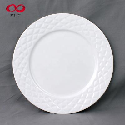 China Sustainable Wholesale Plate Bone China Decoration Plate Embossed Ceramic Round Plate for sale