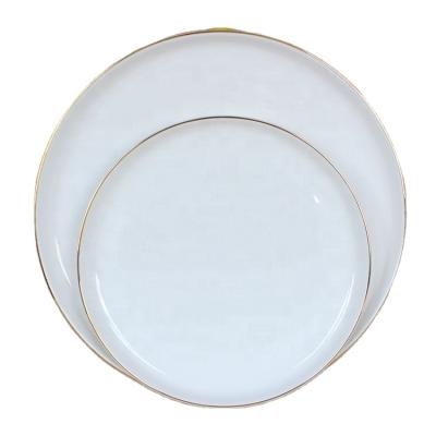 China Viable Hot Selling White Ceramic 8 Inch Porcelain Dish 10 Inch Dinner Gold Rim Bone China Banquet Dish for sale