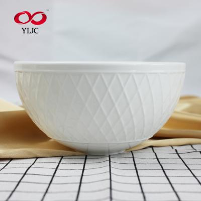 China Viable Embossed Bone China Rice Bowl White Porcelain Ceramic Bowl for sale