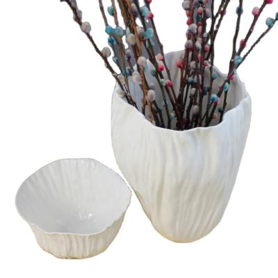 China Nordic Modern Bone China Ceramic Flowerembossed White Ceramic Ware Vases White Vase for sale