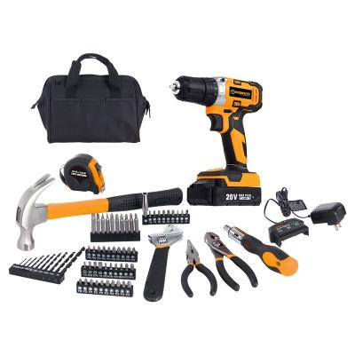 China Hardware WORKSITE Customized 20V Cordless Drill Set 70Pcs With Hand Tools Screwdriver Bit Battery Cordless Drill Combo Kit for sale