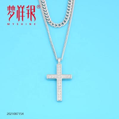 China Myshine CLASSIC Butterfly Cross Double Layer 925 Sterling Silver Side Necklace for sale