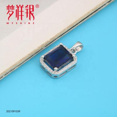 China Myshine CLASSIC 925 Sterling Silver Mens Blue Sapphire Square Pendant for sale