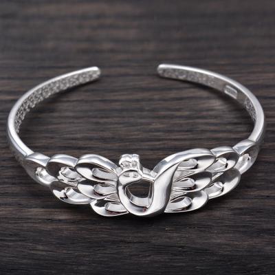 China Myshine Customized Created Peacock Open Design Bangle Women's Sterling Silver 990 Sterling Silver Bangle for sale