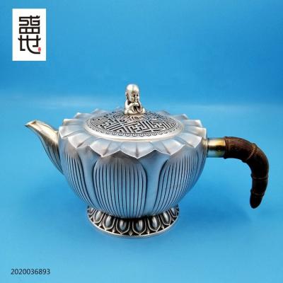 China Myshine Sustainable 990 Fine Silver Hammered Handmade Relief Teapot for sale