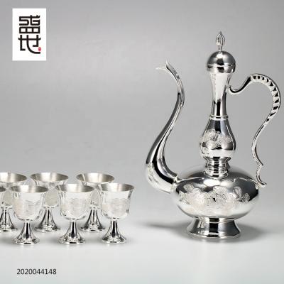 China 990 Classic Craft Myshine Chinese Traditional Style Fine Silver Wine Pot And Cup for sale