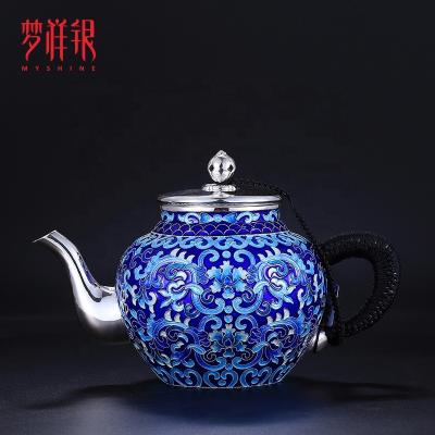 China Sterling Silver Myshine Enamel 990 Sterling Silver Solid Teapot for sale