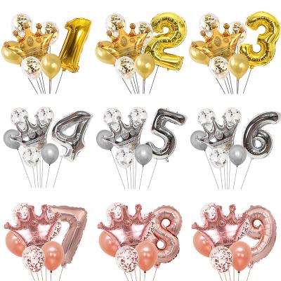 China Gift Toy YH Happy Birthday Balloon 7pcs/set Rose Gold Crown Number Happy Birthday Ballon globos kit for sale