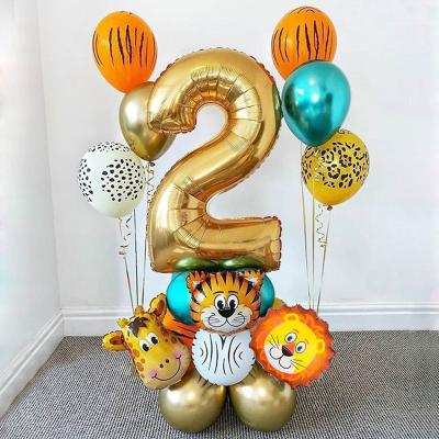 China Hot Selling Gift Toy YH Latex Foil Globo Kit Tiger Lion Giraffe Head Foil Balloon 18pcs Set Birthday Balloon Jungle for sale