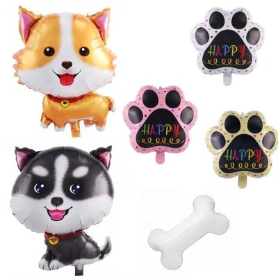 China Gift Toy YH globos Husky Corgi Bone Paw Shape Perros Husky Corgi Foil Balloon Pet Birthday Party Decoration Balloons for sale