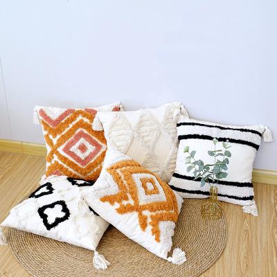 China New Design Geometry Folded Adorning Cushion Cover Adorning Colorful Star Circle Triangel Tassels Cushion Cover for sale