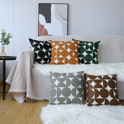 China Wholesale Simple Geometric Leather Home Sofa Bed Woven Folded Pillow Case Style Patterns PU Cushion Cover 45x45cm Simple for sale