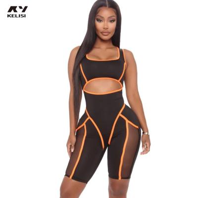 China Antibacterial custom plus size2020 hot fashion patchwork mesh sexy slim sports jumpsuit gym wear for women for sale