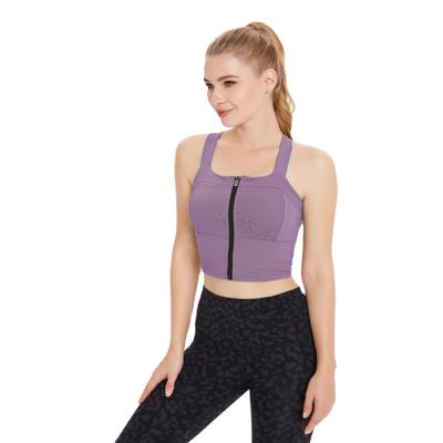 China Antibacterial Women Workout Vest Yoga Gym Hot Selling Sleeveless Top Zipper Top OEM Antibacterial for sale