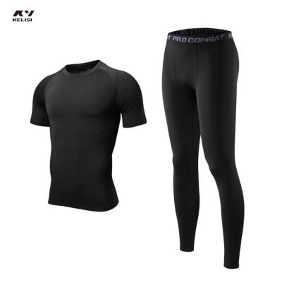 China Two-Piece Training Running Suit Men's Basketball Sports Fitness T-shirt Pants Breathable Tight Elastic Quick-Drying Suit Antibacterial for sale