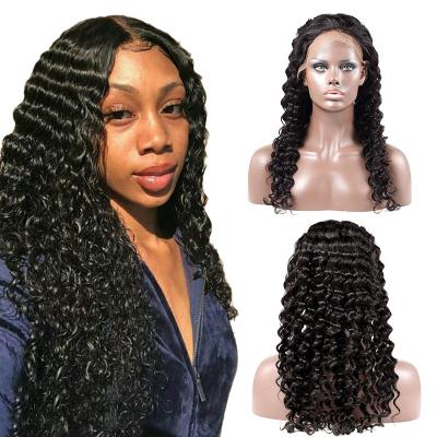 China No tangle & No Shedding Lace Frontal Remy Human Hair Wigs 150% Density Deepwave Lace Front Wig With Baby Hair Brazilian Deep Wave 13*4 Lace Wig for sale