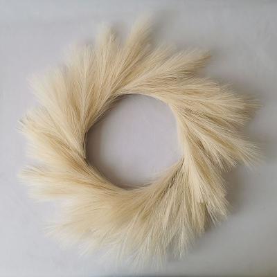 China Natural Touch Dried Flower Preserved Flower Rattan Garland Natural Real Pampas Grass Wreath for Wedding Christmas Wall Door Decoration for sale