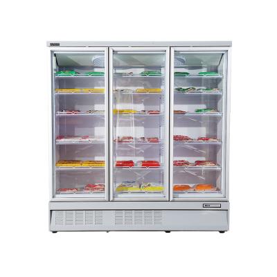 China Single-temperature Commercial Freezer Refrigerator Glass Door 3 Vertical Frozen Food Meat Display Fridge for sale