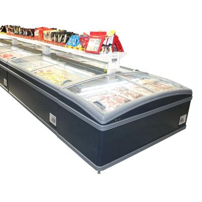 China Single-temperature Commercial Freezer Slide Lid Display Top Open Glass Curved Chest Combined Refrigerator Freezer for sale