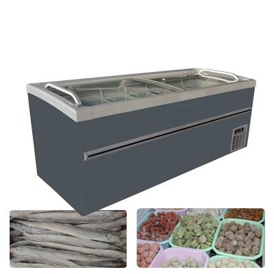 China Commercial Glass Top Frozen Meat Food Storage Showcase Open Door Single-temperature Display Deep Freezer Refrigerator for sale