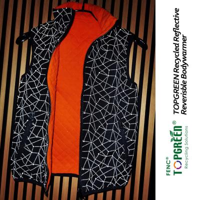 China 2 Layer Recycled Mechanical Stretch Poly Bodywarmer Breathable Waterproof Polyester Reversible Fabric With Reflective Print Laminated TPU for sale