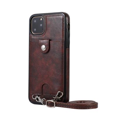 China 2021 New Design Anti-drop PU Credit Card Holder Leather Phone Case For iPhone X XR XS Max 11 Pro Max 12 Case With Strap Holder for sale