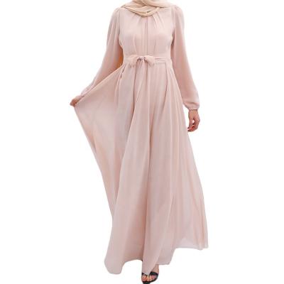 China wholesale Anti-Wrinkle Muslim Dress Long Robe Women's Summer Chiffon Solid Color Big Dress Woman for sale