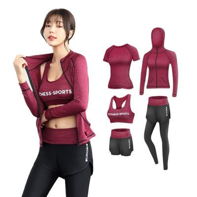 China Sustainable Sports Suits Spring Gym Sweaty Women's Running Suit Five Piece Sets Beginner Set Fashion Yoga Casual Quick Drying Women's Suit for sale