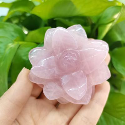 China High Quality Carving Handwork China Natural Rose Quartz 7cm Crystal Flower Gift for Lovers for sale