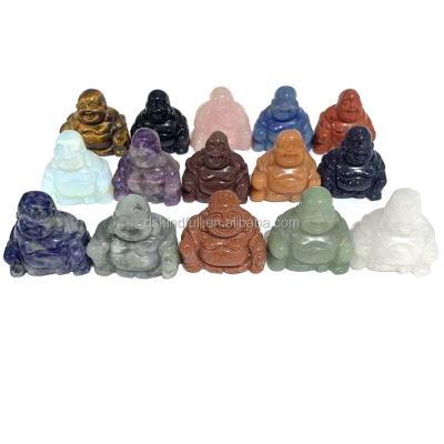 China China 2 Inch Natural Crystal Quartz Carving Laughing Buddha Statues for Fengshui Crystal Healing Stone for sale