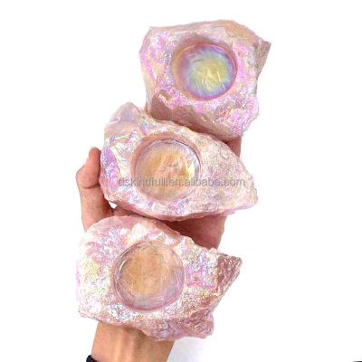 China China wholesale natural angel aura mounted quartz crystal ashtray rough stone candlestick for healing for sale