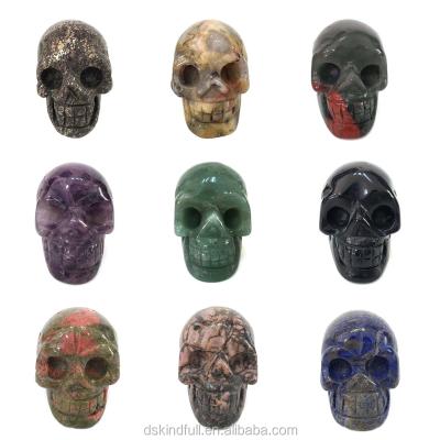 China China wholesale 2 inch hand carved natural crystal gemstone skulls for wicca fengshui decoration for sale