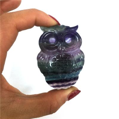 China China Wholesale Natural Colorful Fluorite Hand Carved Owl Crystal Crafts Home Decoration Gifts for sale