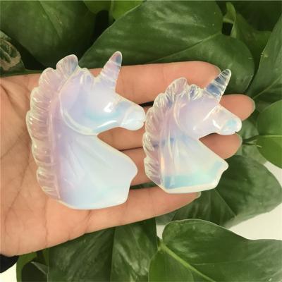 China Wholesale Natural Opal Statue Horse Head Statue China Quartz Crystal Unicorn Sculptures For Home Decor for sale