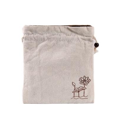 China Fashion Best Selling Double Sided Cotton Buddha Bead Reusable Drawstring Bag and Storage Canvas Handbag for sale