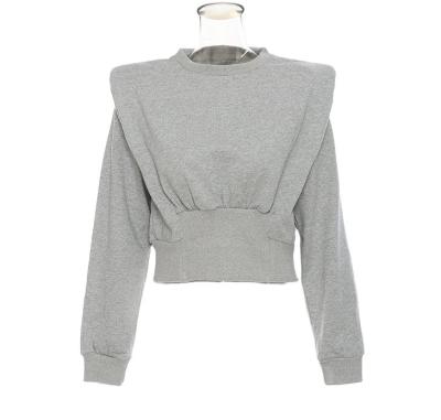 China Custom Gray Color French Terry Single Crop Top 100% Cotton Anti-wrinkle Logo Pullover Hoodies For Women for sale