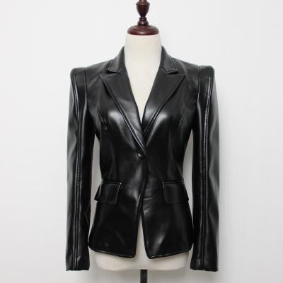 China Custom Breathable Black Color Slim Fit Leather Coats For Ladies Elegant Women Leather Jacket Sexy Blazer for sale